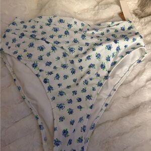 PINK Victoria's Secret Floral Bikini Bottom - Blue and White